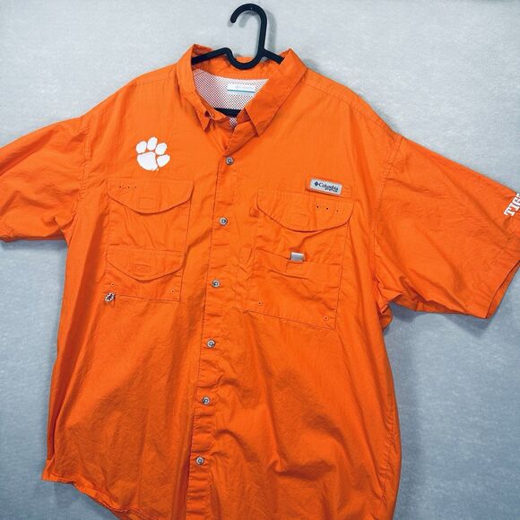 Columbia PFG Clemson Tigers Large Orange Short Sleeve Button Vented Embroidered - Picture 2 of 16